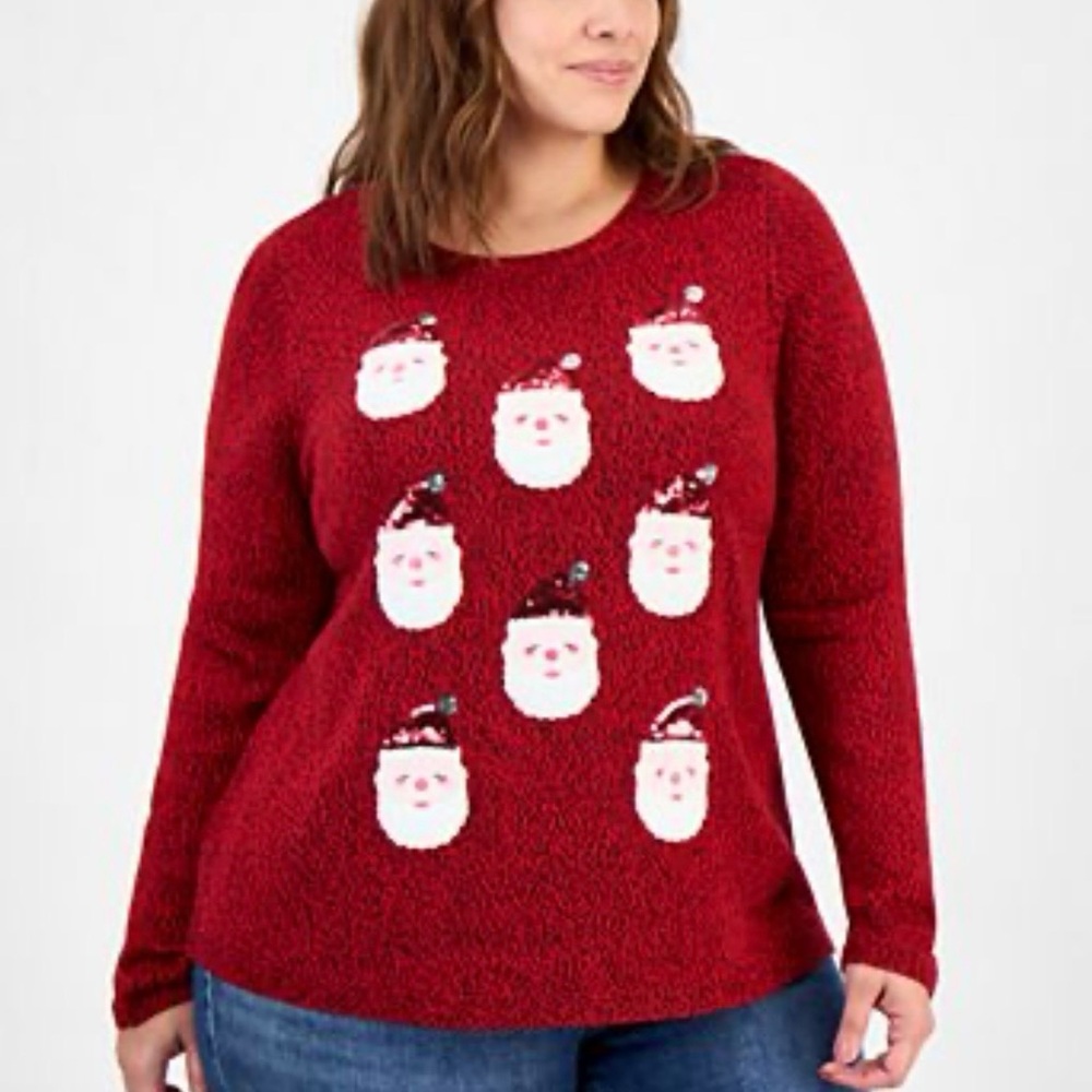 Holiday Lane Plus Size Women’s 1X Santa Sequin Embroidered Sweater